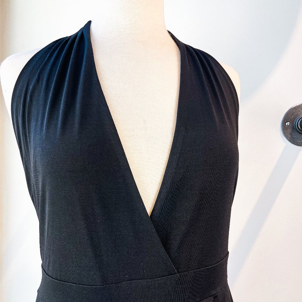 Black Open Back Tie Halter Jumpsuit